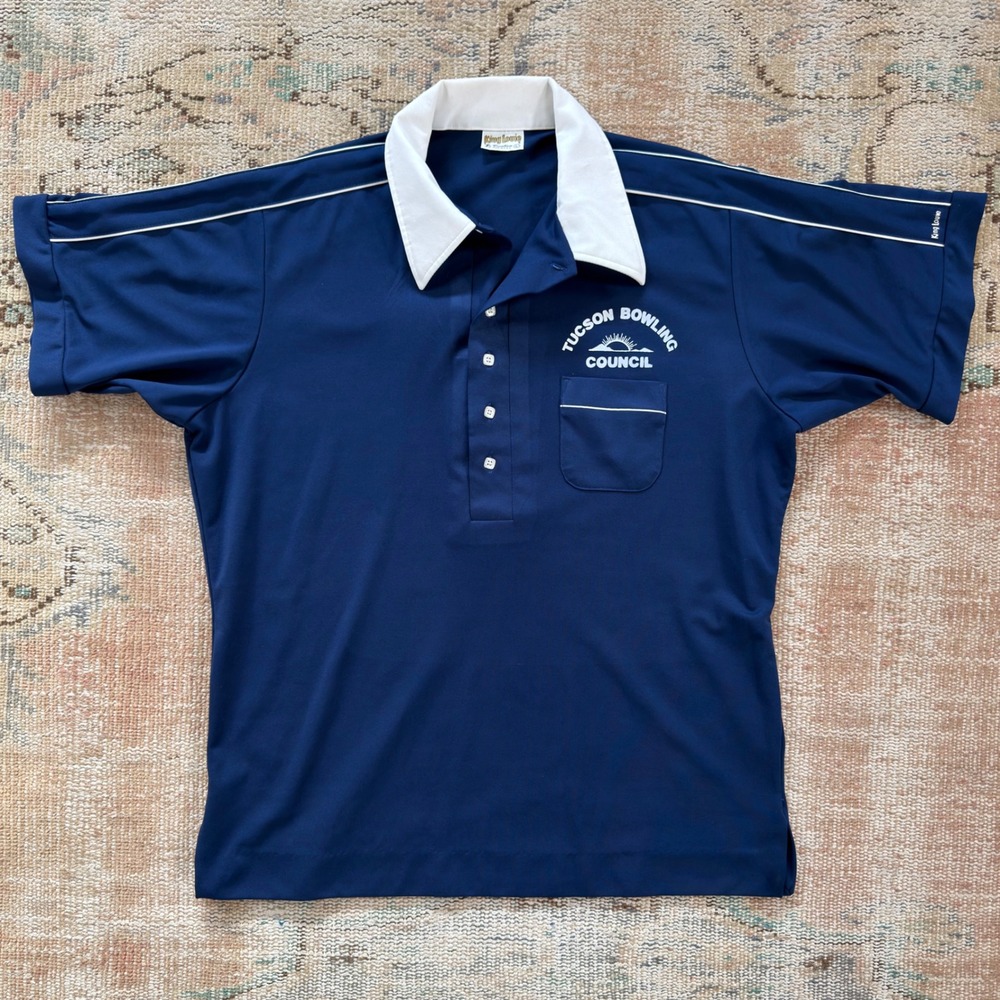 Vintage King Louie Bowling Shirt Navy Blue Tucson Bowling Council Mens Large